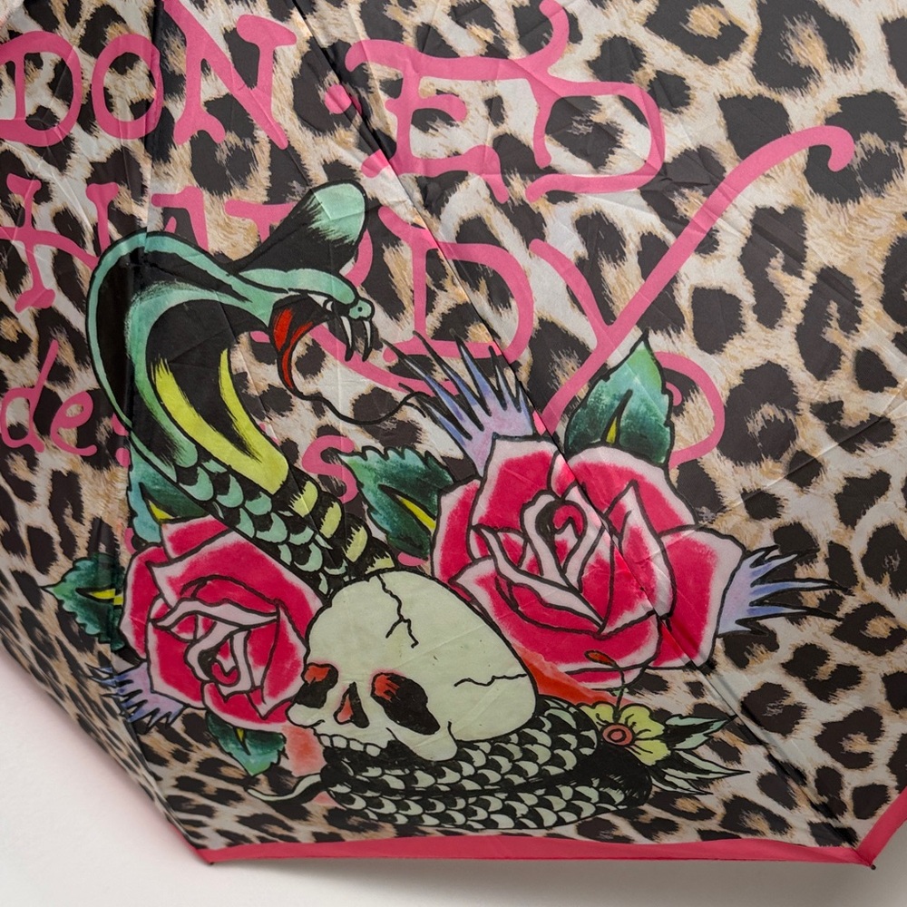 Ed Hardy Leopard‎ Print Umbrella with Pink and Black Accents